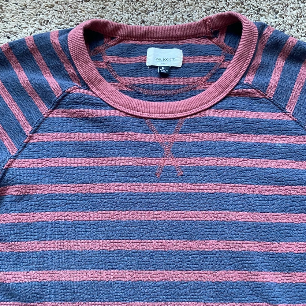 Civil Society Crewneck Sweater Sweatshirt Stripes XL Red Blue
